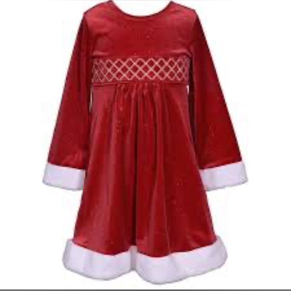 Bonnie Jean Red Velvet Dress with White Accents